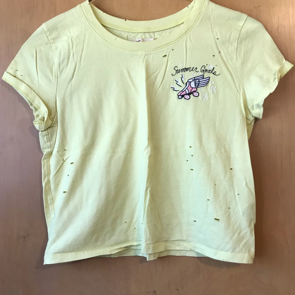 Distressed yellow crop top